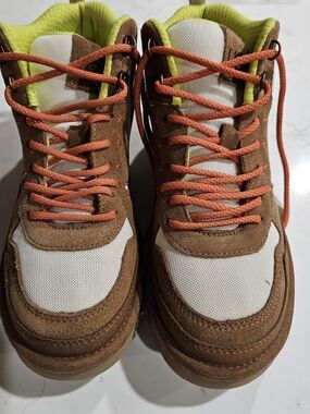 UGG Mens Brown Suede & White Mesh Sneakers with Orange Laces